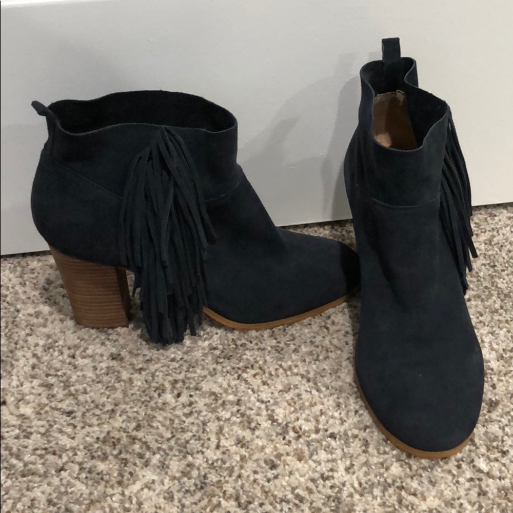 Crown Vintage Navy Suede Booties w/ Fringe